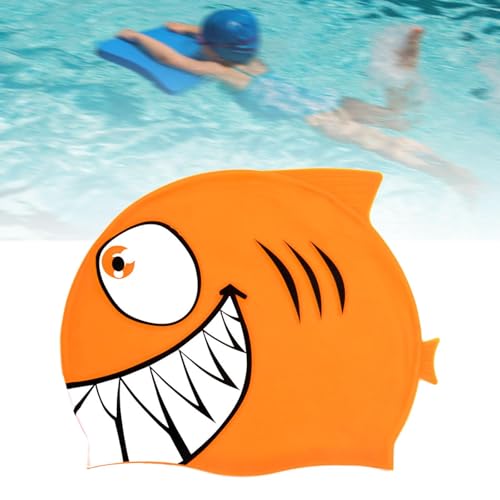Lljsszr Fish Shape Swim Cap Swimwear Hat Cute Off Swimming Hat Swim Gear for Children Teens Boys Girls, Orange