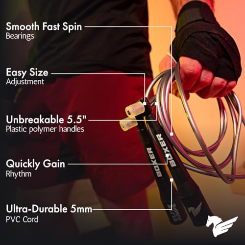 Elite Jumps Boxer 3.0 Jump Rope – Professional Boxing Workout Equipment | Tangle-Free PVC Skipping Rope with Smooth Action...