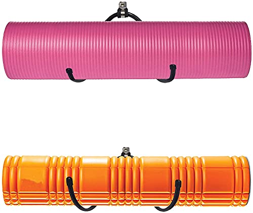 Wall Mount Yoga Mat Foam Roller and Towel Rack Hooks , Exercise Mat Storage Shelf for Hanging Yoga Strap and Resistance Ba...