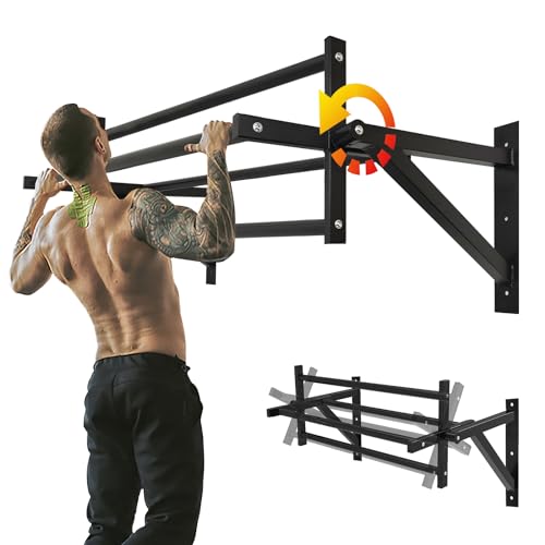 BESTHLS Wall Mounted Pull Up Bar and Dip Station, Heavy Duty Wall Mount Pull-up Chin Up Bar Multifunctional Home Gym Worko...