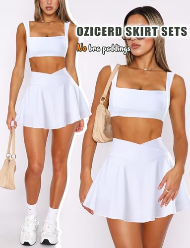 OZICERD Two Piece Tennis Skirt Sets for Women 2 Piece Mini Skirt Set Going Out Golf Skort Athletic Skirts Pickleball Outfit