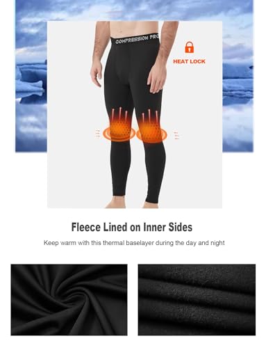 Dalavch 4 Pack Men Thermal Compression Pants,Fleece Lined Heated Leggings for Cold Weather Sports Athletic Winter Baselayer