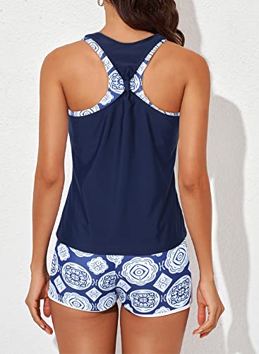Aleumdr Womens Athletic 3 Piece Tankini Swimsuits with Shorts Swim Tank Tops with Sports Bra and Boyshorts Bathing Suits