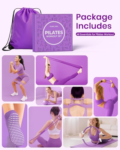 Fuelion Pilates Ring Set for Women, Home Workout Pilates Equipment with Resistance Bands, 14'' Magic Circle, Mini Ball, Pi...