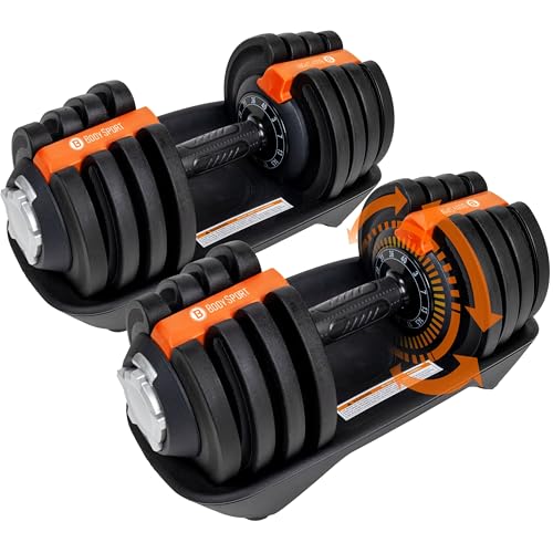 BodySport 40 Pound Adjustable Dumbbells – Includes 12 Free Weights, Ranging from 3 to 40 Pounds, Ideal for Home Gym Workou...