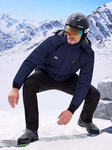 WULFUL Men's Ski Jackets Warm Winter Snow Windbreaker Resistant Snowboard Fleece Coat Mountain Waterproof Parka with Hood