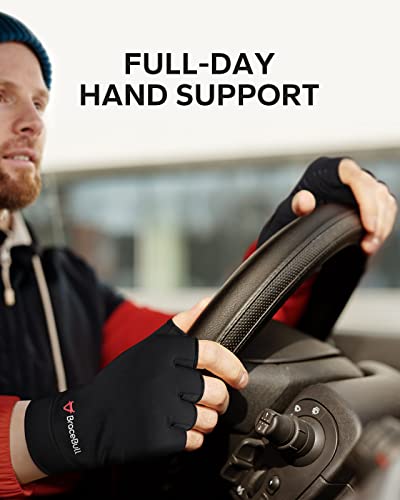BraceBull Arthritis Gloves (1 Pair), Copper Infused Fingerless Compression Gloves, RSI and Relieve Hand Pain for Women & Men
