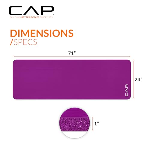 CAP Barbell 1-Inch High Density Exercise Yoga Mat with Strap | Multiple Colors