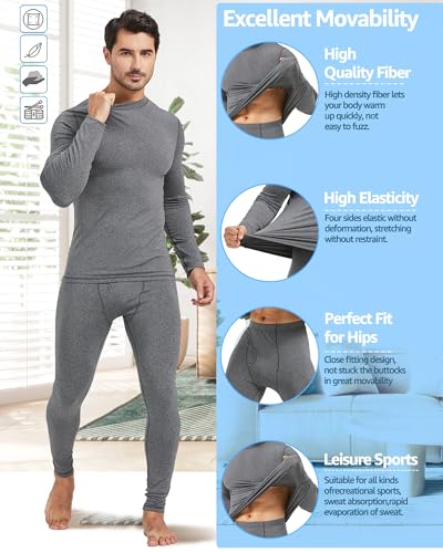 UNIQUEBLLA Long Johns Thermal Underwear Set for Men Thermal Base Layer Cold Weather Bottom Top