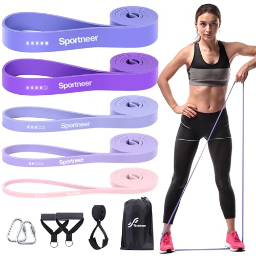 Sportneer Resistance Bands for Working Out: Pull Up Bands 5-130lb 5 Levels Exercise Bands Workout Bands Set with Handles &...