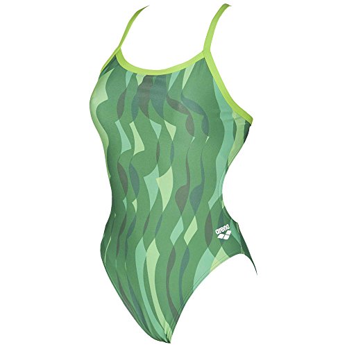 Arena Women's Wavy Water Challenge Back One Piece Fl Green/Leaf 22