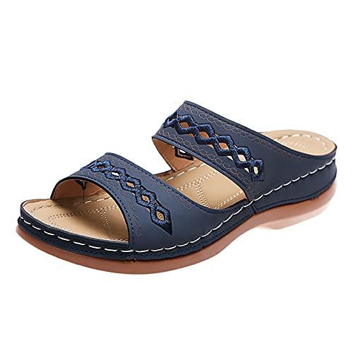 JEUROT Women's Summer Sandals Arch Support Orthopedic Sandal Open Toe Slip On Wedge Slides Comfortable Walking Platform Shoes