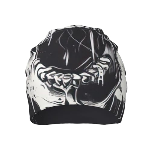 bnvaab Horror Ghost Skull Print Beanie Hat for Men and Women Stretchy Slouchy Winter Warm Cap Headwear Accessory Black