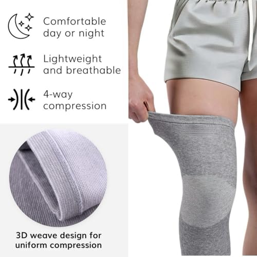 inflossom Bamboo Knee Sleeves, 2-Pack Knee Compression Sleeve Women Men Elastic Warm Slip-on Recovery Knee Brace for Arthr...