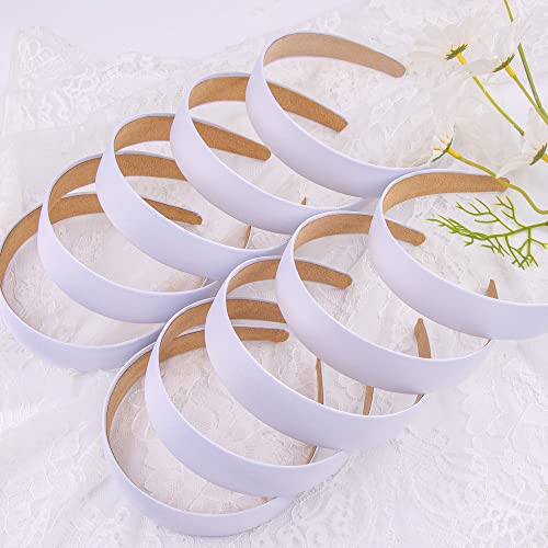 SIQUK 16 Pieces Satin Headbands White Headband 1 Inch Satin Hard Headbands DIY Hair Headband for Women