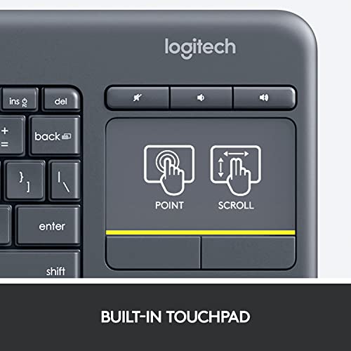 Logitech K400 Plus Wireless Touch TV Keyboard with Easy Media Control and Built-in Touchpad, HTPC Keyboard for PC-Connecte...