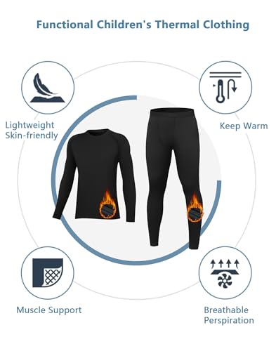 HovSiyla Youth Thermal Base Layer Set Fleece Lined Undershirt Unisex Athletic Shirt Kids Pants for Ski