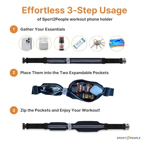 Running Belt for Women and Men, Waterproof Phone Holder for Running, Reflective 2-Pocket Waist Pack for Storing Runner’s E...