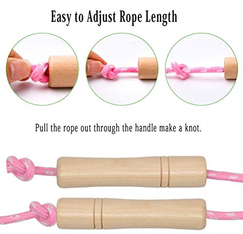 Cotton Jump Rope for Kids, Adjustable Toddler Skipping Rope with Wooden Handle, 2 Pack Student Jumping Rope for Outdoor Fu...