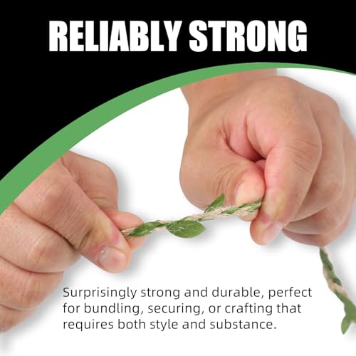 Radix Rope Natural Jute Twine with Green Leaf - 33 Feet (10 Meters) | Decorative Garden String for Gift Wrapping, Crafts, ...