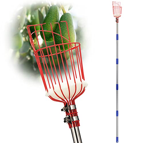 DonSail Fruit Picker Pole Tool with Basket Long Handle, 35-65 Inch Adjustable Apple Orange Picker Pole Tool with Basket fo...