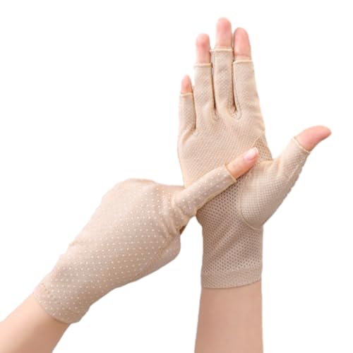 Bawnhaw Cotton Fingerless Driving Gloves for Women Men, Mesh Nonslip UV-Protection Summer Gloves for Nail Manicure, Cycling