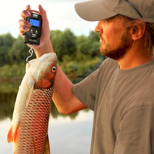 Dr.meter Fish Scale Luggage Scale Fishing Gear - 110lb Backlit LCD Display Digital Scale with Built-in Measuring Tape - Fi...