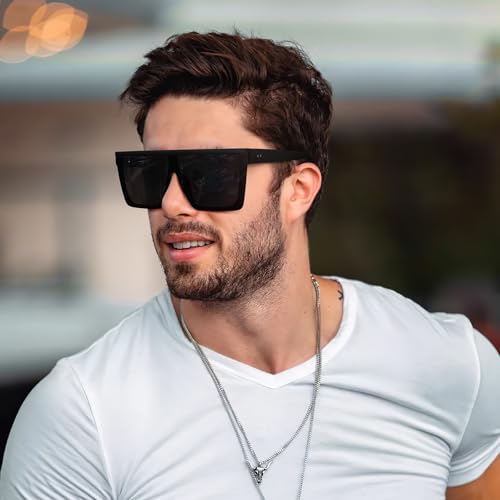 Dollger Square Oversized Sunglasses for Women Men Fashion Flat Top Big Black Frame Shades
