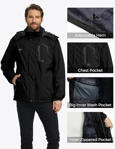 wantdo Men's Mountain Waterproof Ski Jacket Windproof Rain Jacket Winter Warm Hooded Coat