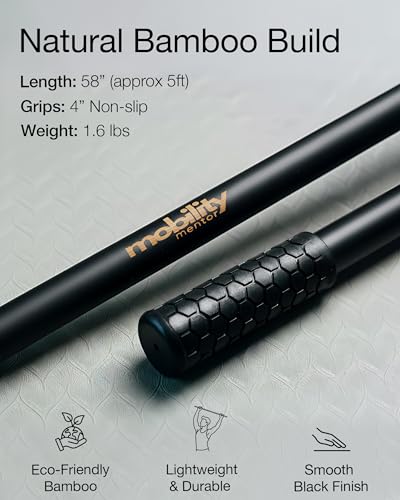 5ft Yoga Stick Made from Natural Bamboo - Stretching Stick for Mobility, Balance, Pilates & Physical Therapy - Exercise St...