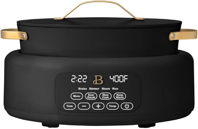 Beautiful 10-in-1 6-Qt Programmable Multi-Cooker with Oven-Safe Pot & 7 Presets – Slow Cook, Rice, Steam, Sauté (BLACK SESAME)