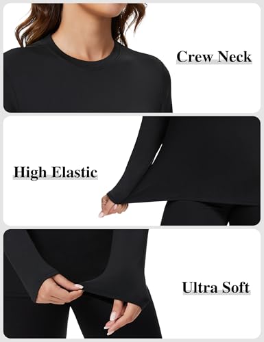 Kinglaman 5 Pack Women Long Sleeve Thermal Shirts, Crew Neck Fleece Lined Base Layer Underwear Cold Weather Tops