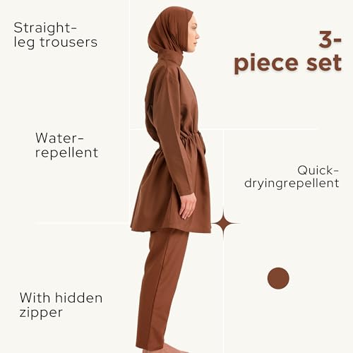 Modest 3-Piece Burkini Set for Women | Quick-Dry, Water-Repellent | Full Coverage Swimsuit with Tunic, Pants & Cap