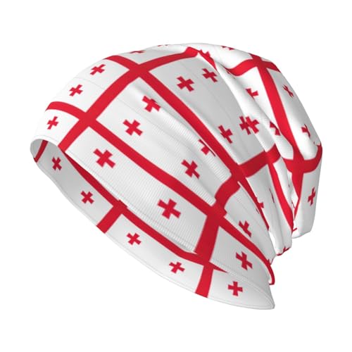 Flag of Georgia Print Beanie Hat for Men and Women Stretchy Slouchy Winter Warm Cap Headwear Accessory Black