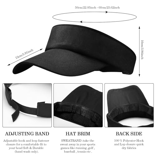 24 Pieces UV Protection Visors for Women Men Sports Outdoor Sun Visor Hat Black Visor Adjustable Beach Cap for Outdoor Ten...