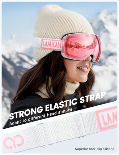 Lamicall Ski Goggles with 3X Anti-Fog - 100% UV Protection, OTG, Gifts for Skiing, Snowboard, Snowmobile, Men, Women