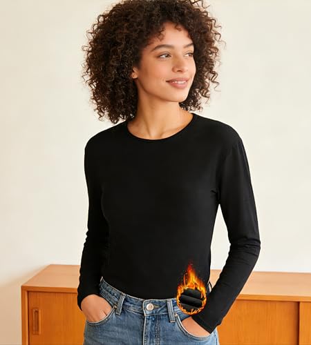 HeliosCloak 4 Pack Women's Thermal Long Sleeve Shirts Double-Sided Fleece Lined Base Layer Winter Basic Underwear Tops