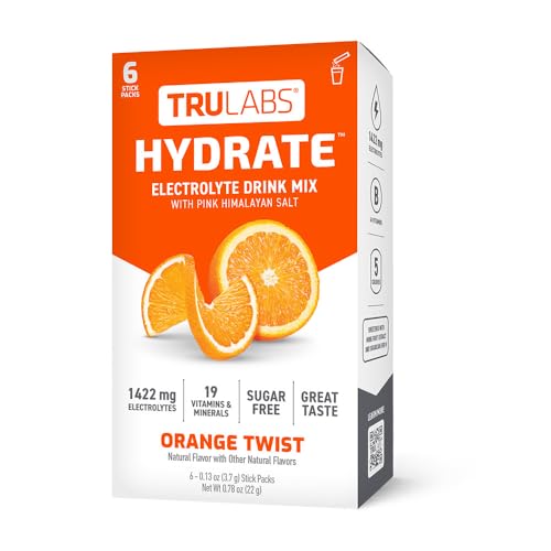 TRULABS Hydrate - Orange Twist. Sugar Free Electrolytes Hydration Packets. Each Serving Contains 1422 mg of Electrolytes &...