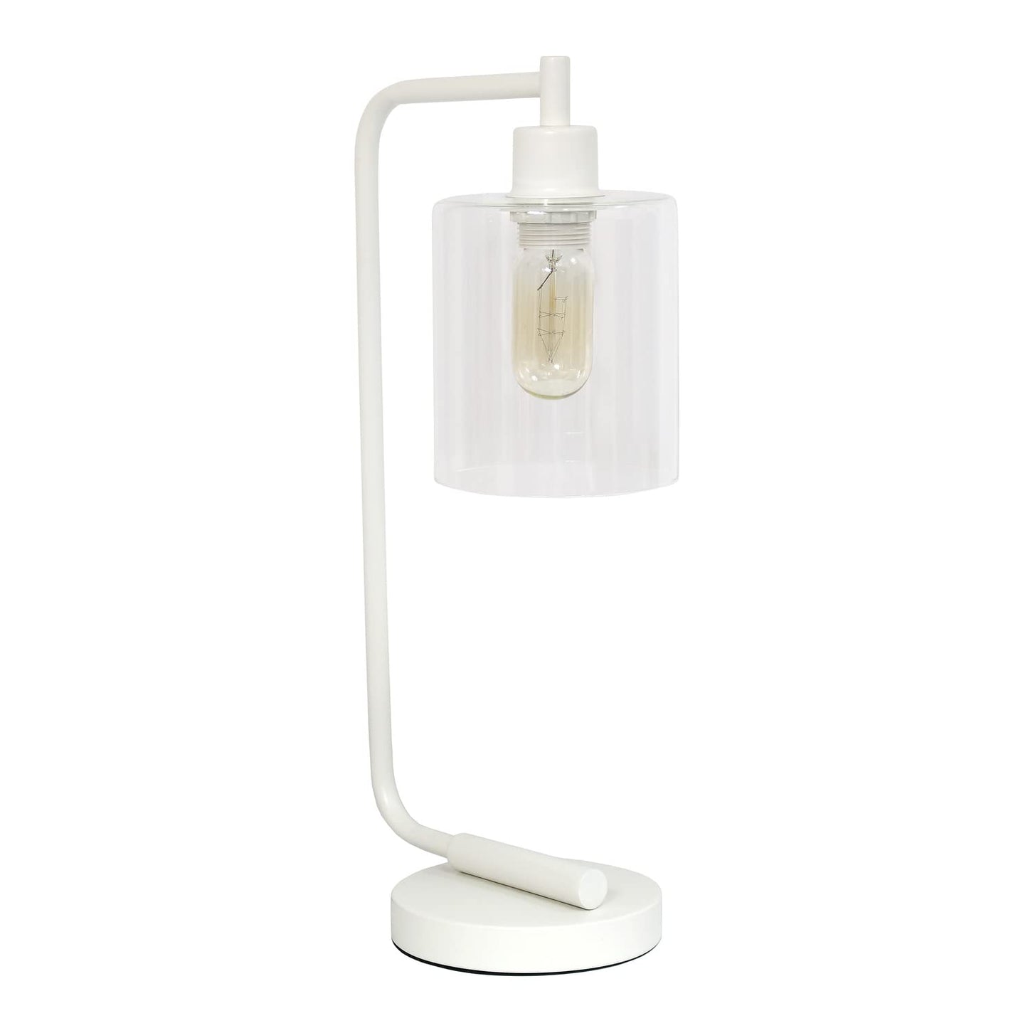 LALIA HOME Modern Iron Desk Lamp, Glass Shade, 9 x 5.75 x 19 inches, White, Model LHD-2003-WH