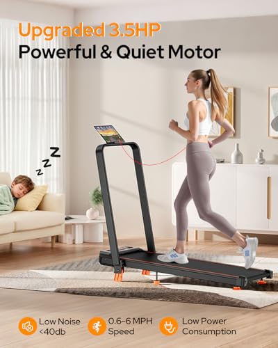 Treadmill Walking Pad with 15% Incline/Handle Bar/2 LED Display, 3.5HP Portable Treadmills for Home Small, Foldable Walkin...