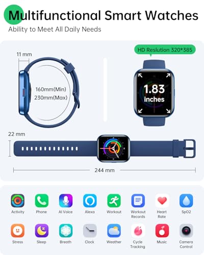 WMK Smart Watch with Alexa, Answer/Make Call,1.83" Display,10 Day Battery, Heart Rate/SpO2/Sleep Monitor, 3ATM Waterproof,...
