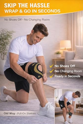 KNEEBRIGHT Light Hinged Knee Brace for Women, Strong Adjustable Compression Knee Brace for Men, Quick Wrap Around Patella ...