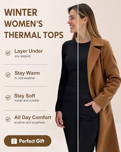 CL convallaria 1 2 4 Pack Women's Thermal Underwear Tops, Women Fleece Lined Long Sleeve Baselayer Shirt for Winter