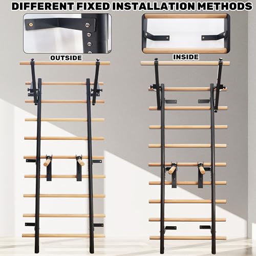 PreGymnastic Stall Bars, Swedish Ladder for Adult and Kids, Wall Bar with Wood Rods, Durable Steel Frame, Adjustable Pull ...