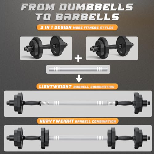 KISS GOLD Weights Dumbbells Set, Adjustable Dumbbell Sets 22Lbs 44Lbs 66Lbs 88Lbs with Solid Steel, Barbell Free Weight Se...