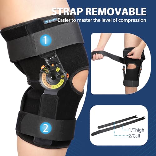 Nvorliy Hinged ROM Knee Brace with Side Stabilizers & Locking Dials, Post Op Knee Immobilizer for Arthritis, ACL, MCL, PC...