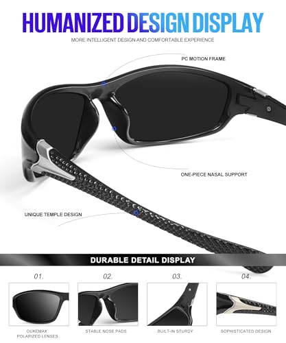 OUKEMAX Polarized Sunglasses Men, Sports Sun Glasses Womens UV400 Protection for Fishing Running Driving