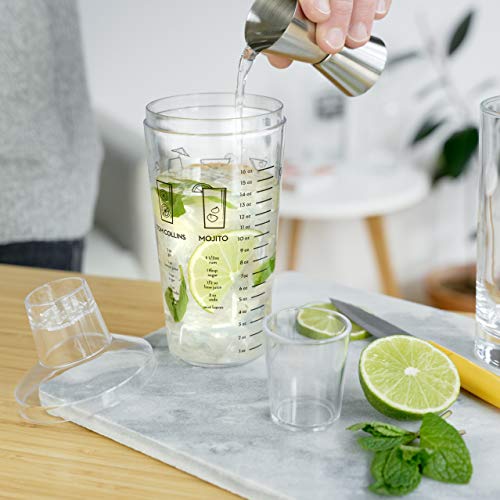 True Maraca Cocktail Shaker with Built In Strainer, Drink Mixer with 7 Classic Drink Recipes & Measurements, Perfect for G...