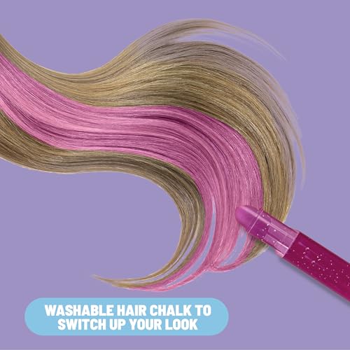 Claire's Hair Chalk & Glitter Styling Kit, 13-Piece Temporary Hair Color Set with Washable Chalk Pens, Glitter Gels, Clip-...