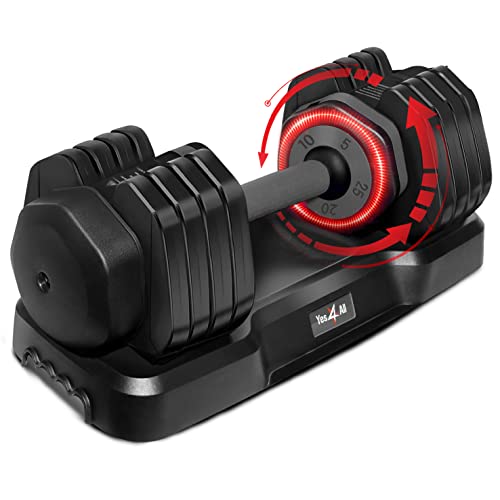Yes4All 25/55LB Adjustable Dumbbells Pair/Single, 5-in-1 Dumbbells Adjustable Weights with Anti-Slip Handle & Sturdy Prolocks